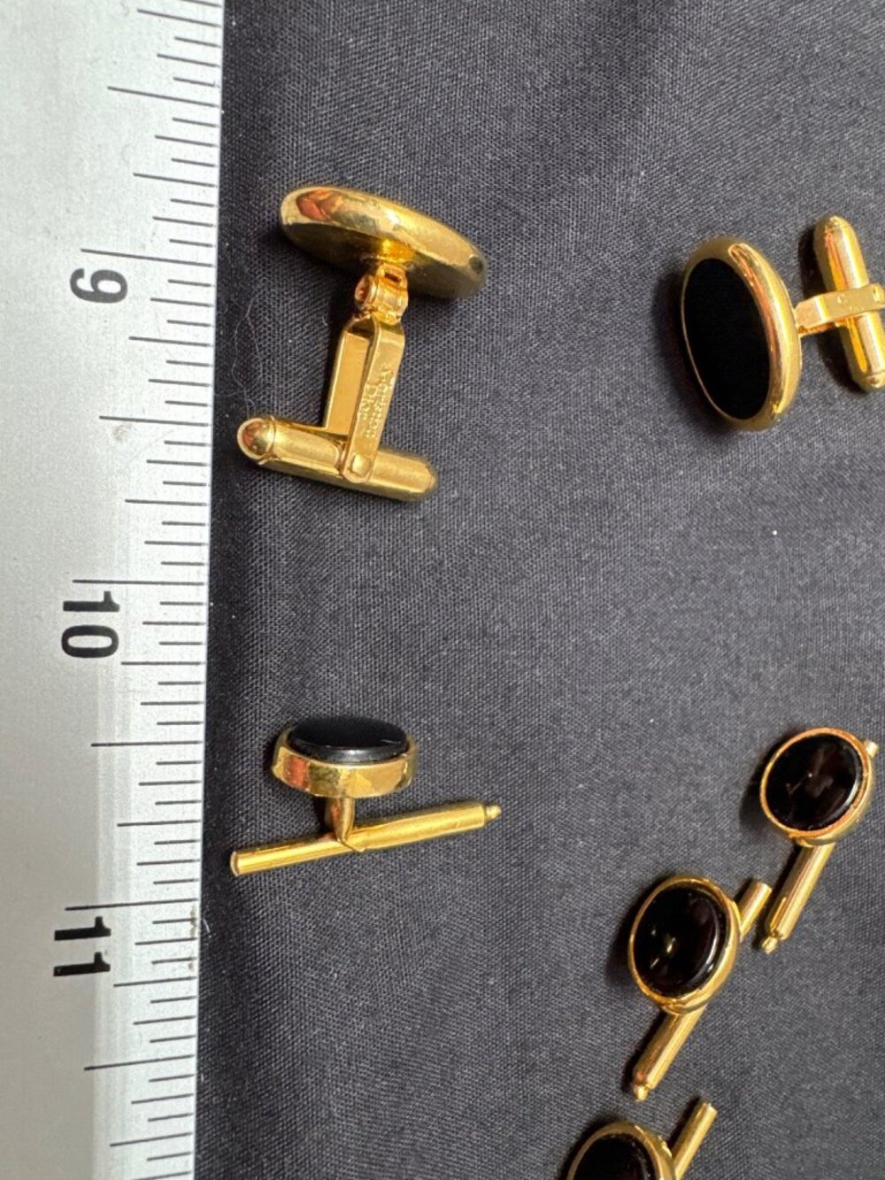 Christian Dior Gold Tone Black Onyx Cufflink Set For Men Elegant Formal Accessor - Picture 5 of 7